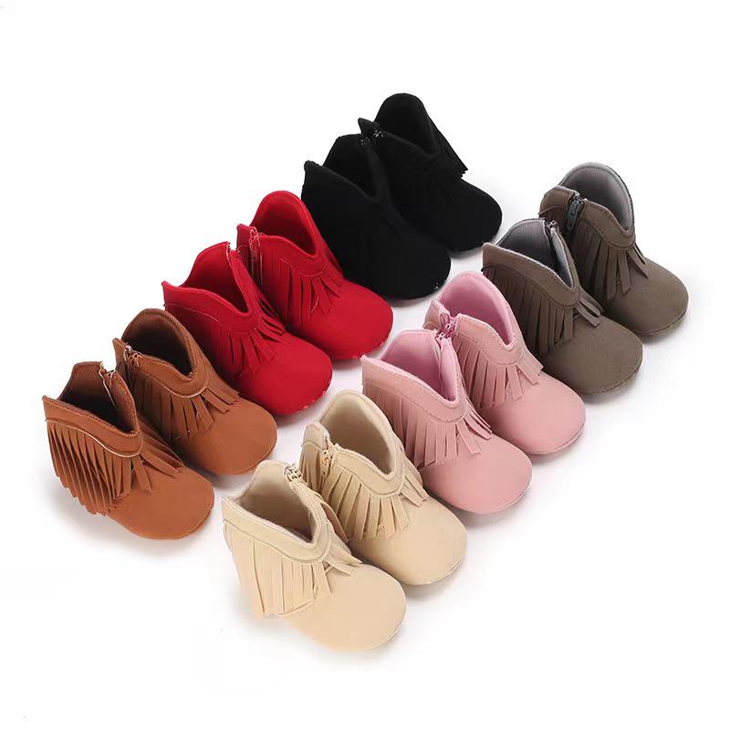 2023 Winter Tassel Toddler Shoes with Side Zipper and Soft Sole for Pre-Walking Baby Girls