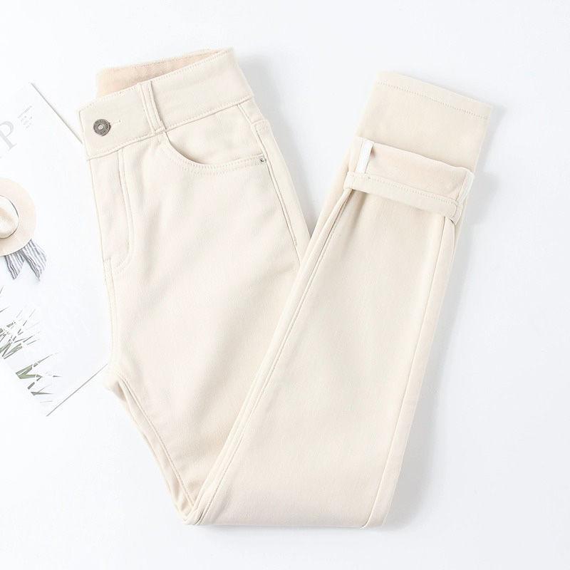 2025 Lente Dames High Waist Fleece-Gevoerd Off-White Harem Jeans