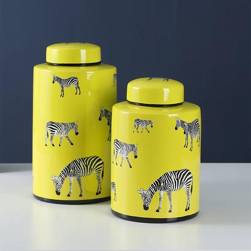 Geometric Stripe Storage Jar with Lid, Ceramic Vase, Candy Jar, Desktop Ornament Storage Container, Home Decoration Crafts