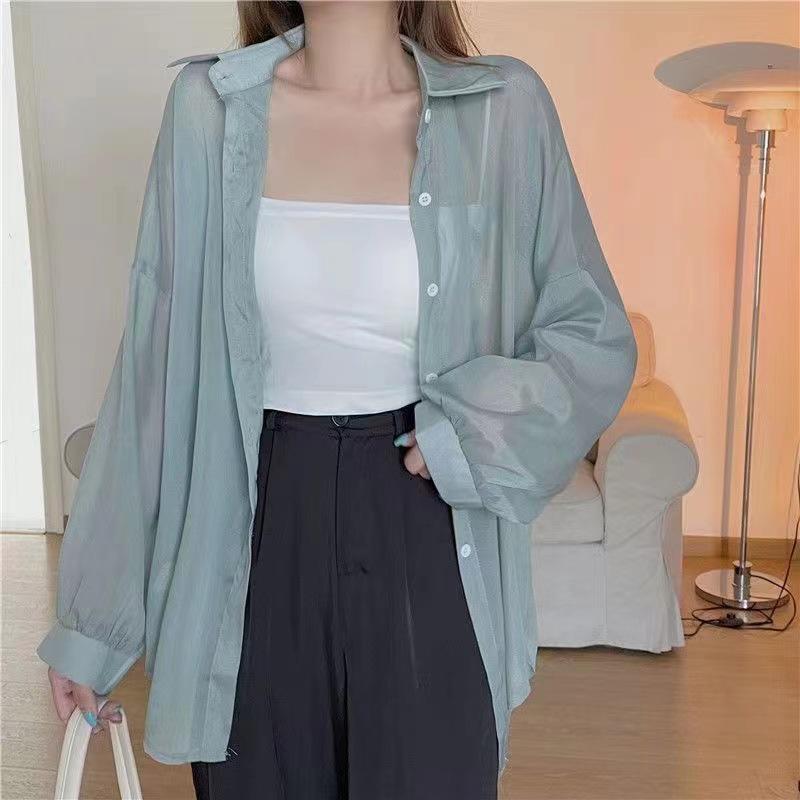 Women's 2024 Pearl Yarn Sun Protection Chic Sheer Long Sleeve Shirt