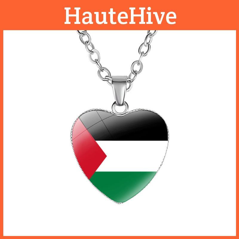 Elegante Halskette mit herzförmigem Anhänger in Form der palästinensischen Flagge für Damen – handgefertigtes Design