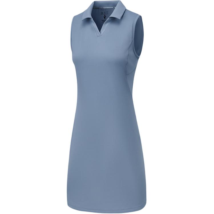 Skechers Polo Comfortable Moisture-Wicking Quick-Dry Soft Fashion Sleeveless Dress Women dresses Navy-Blue Gray P225W174-027C S