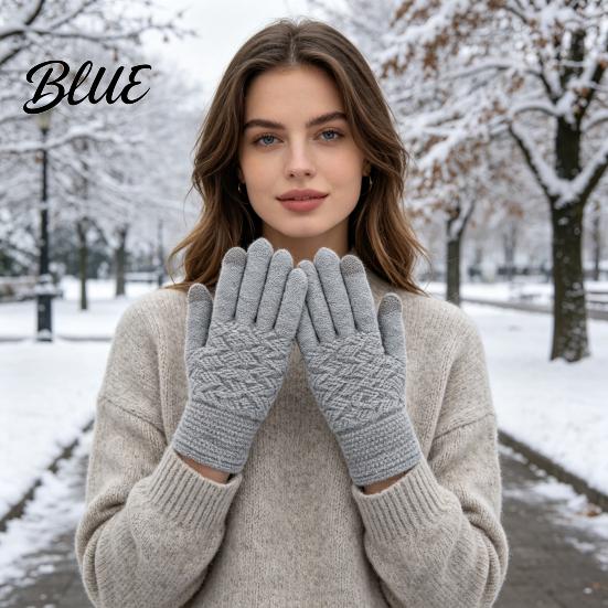 Non-slip Daily Commuting Gloves 1 Pair Winter Warm Fleece Lined for Women Men Cold Knitted Cycling Weather Thermal Gloves Thickened Knit Touchscreen