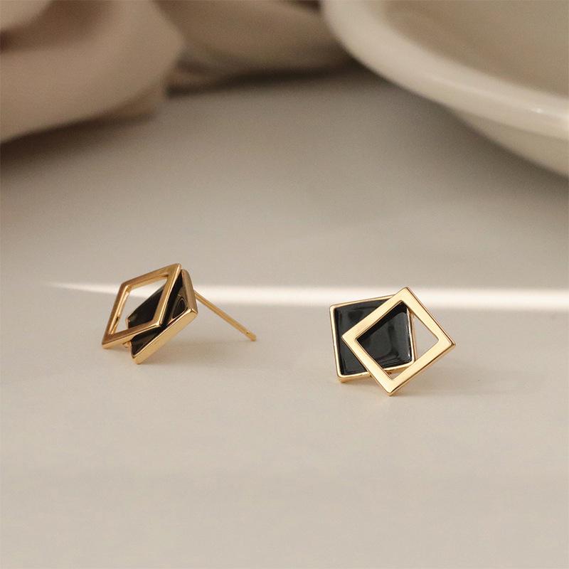 Japanese-Korean Geometric Square Stud Earrings - Minimalist Cold Style for Women