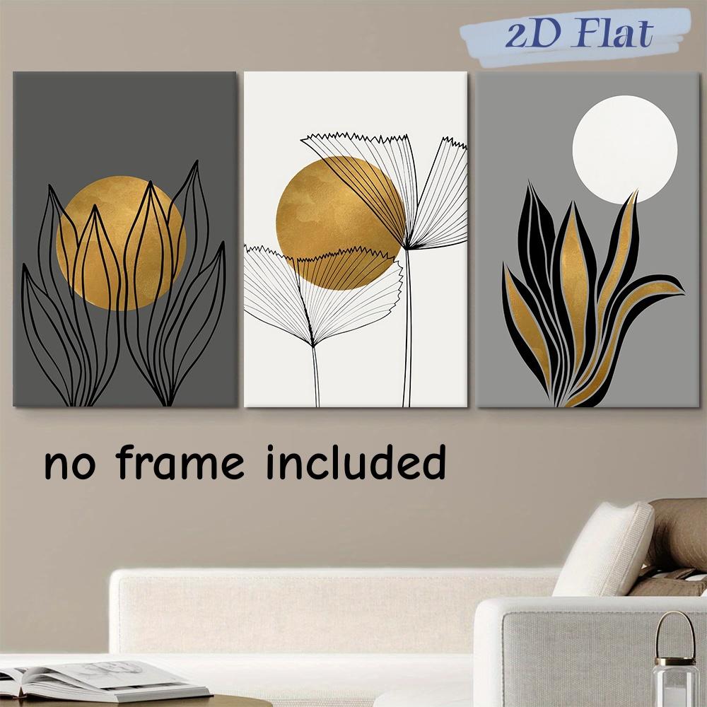 

3-piece modern minimalist golden moon abstract line canvas painting Nordic style living room foyer decoration painting frameless (as the picture,20x30cm-3pcs)