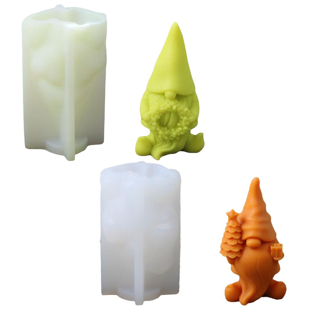 2x/Set Santa Silicone Mould 3D Gnome Candle Molds Ornament Molds Soap Molds Baking Molds for Christmas Decorations