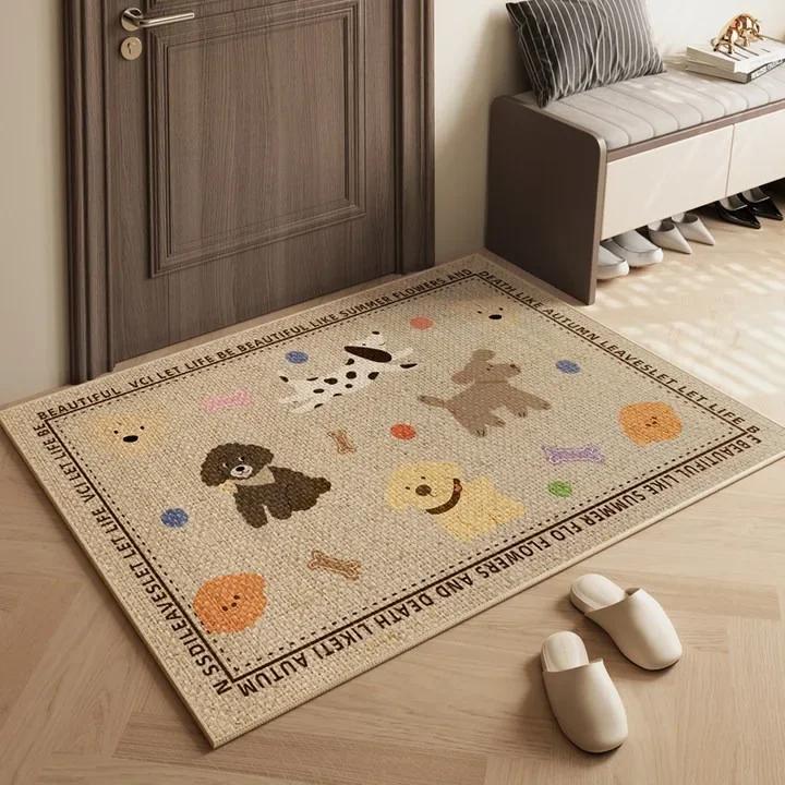 Home Entrance Doormat Modern Log Style Non-slip Porch Floor Mat Japanese Imitation Linen Door Dust Removal Wear-resistant Carpet