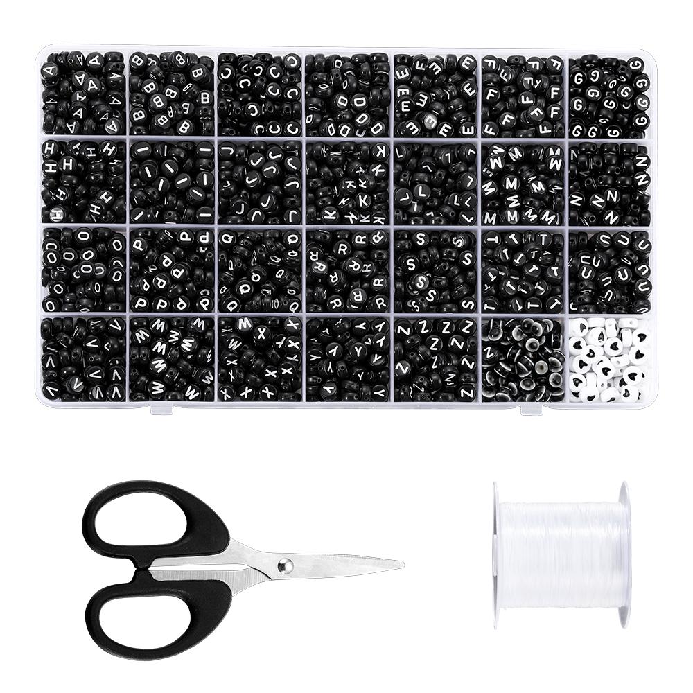 1680pcs 7mm Acrylic Flat Round Letter Beads with Elastic Cord Jewelry Scissors Kits for Bracelet Necklace DIY Jewelry Making