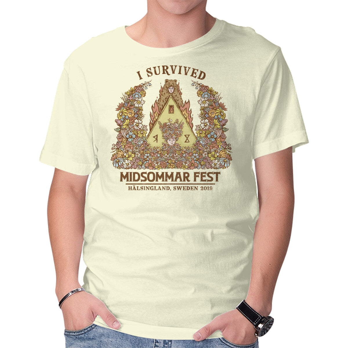 Unisex Crew Neck T-Shirt I Survived Midsommar Fest Graphic Short Sleeve Casual Tee XXL