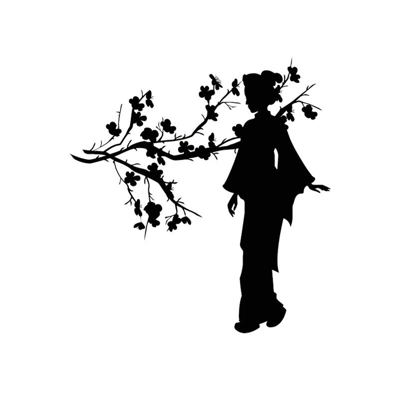LYKX Geisha Japanese Girl Sakura Tree Branch Japan Car Sticker Automobiles Motorcycles Exterior Accessories Vinyl Decals