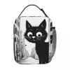 Vintage Black Cat And European Street Scene Insulated Lunch Bag for Women Children Leakproof Food Boxes Thermal Lunch Box Tote