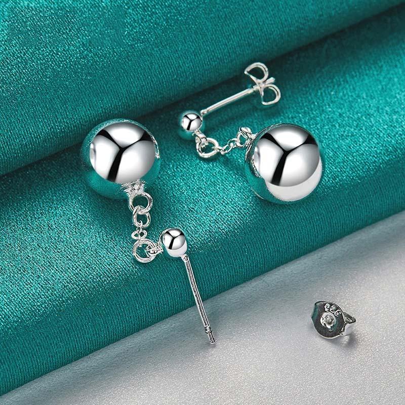 925 Sterling Silver 8mm/10mm Round Smooth Solid Bead Ball Stud Earrings For Women Girls Wedding Engagement Party Jewelry Gift