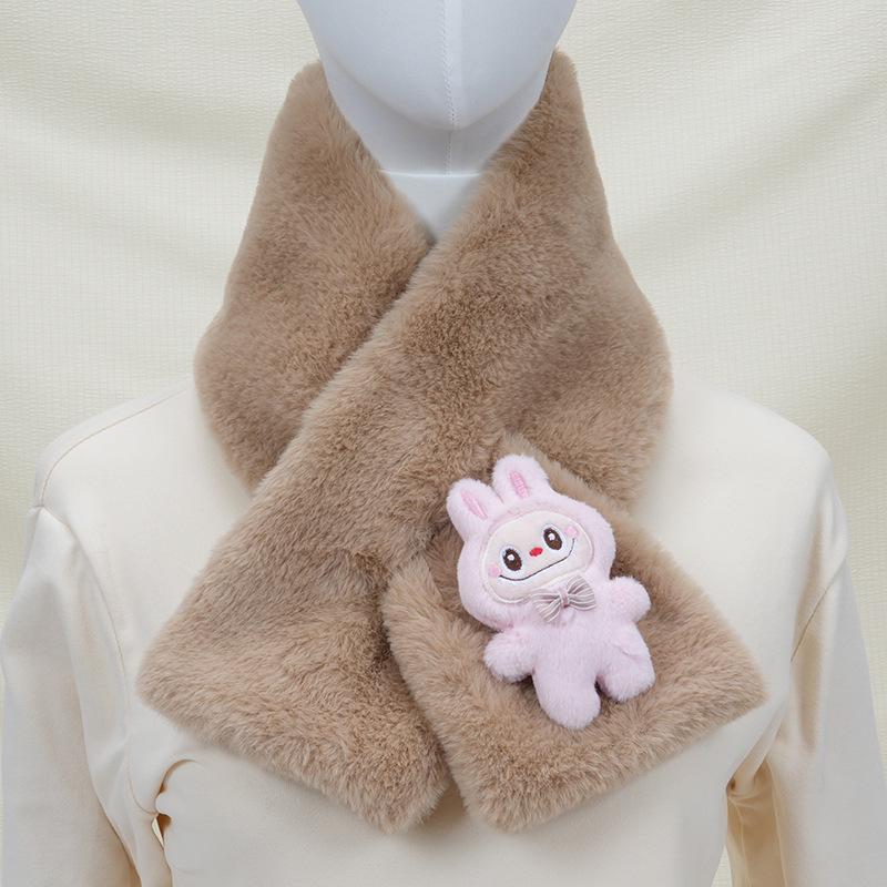 2025 Autumn/Winter Cute Cartoon Plush Scarf: Faux Rabbit Neck Warmer for Girls