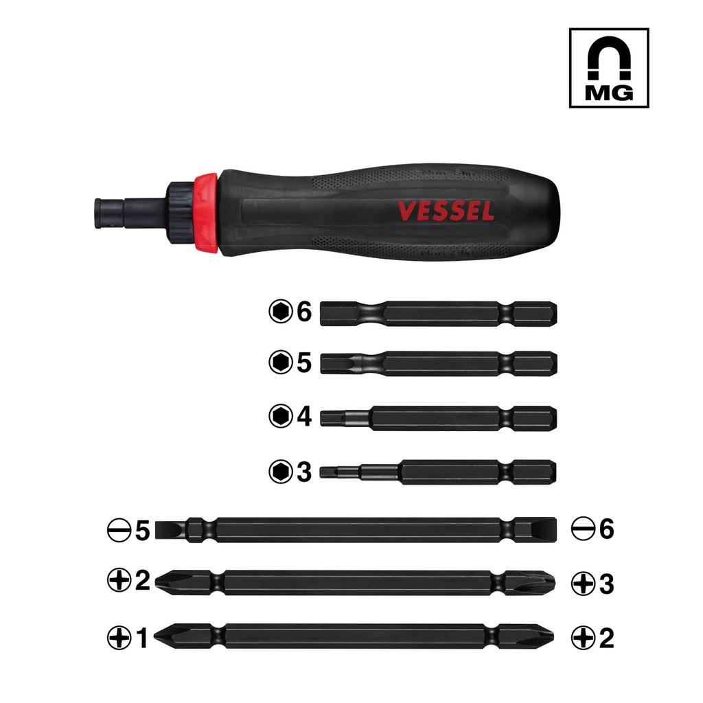VESSEL Mega Drive Interchangeable Ratchet Screwdriver with 7 Bits and Storage Pouch 900RT-7P