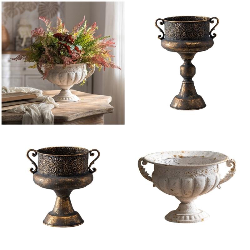 Antique Iron Planter Pot Featuring Round Shape And Embossed Pattern For Garden Terraces Home Indoor Outdoor Decoration