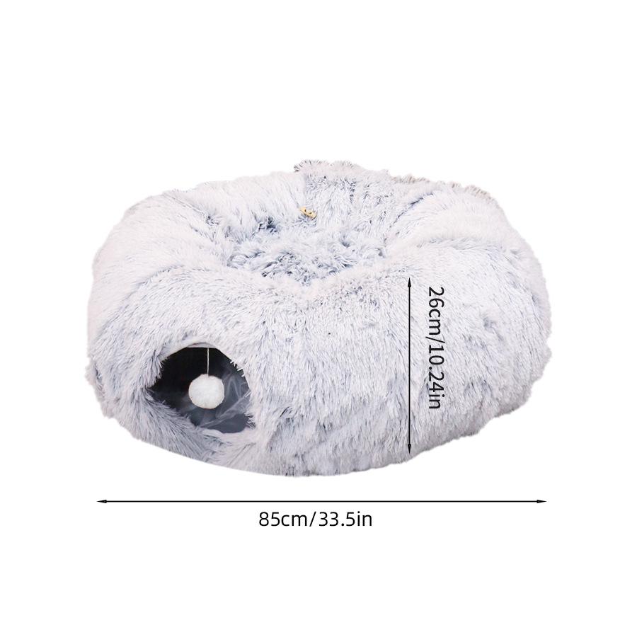 Plush Winter Cat Tunnel Bed - Warm, Foldable Pet Nest