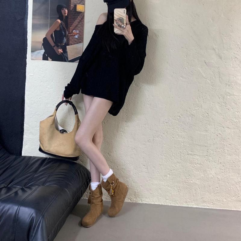 Retro inner heightening short boots 2025 autumn and winter new Birkenstock boots women's slim flat-bottomed short Martin boots