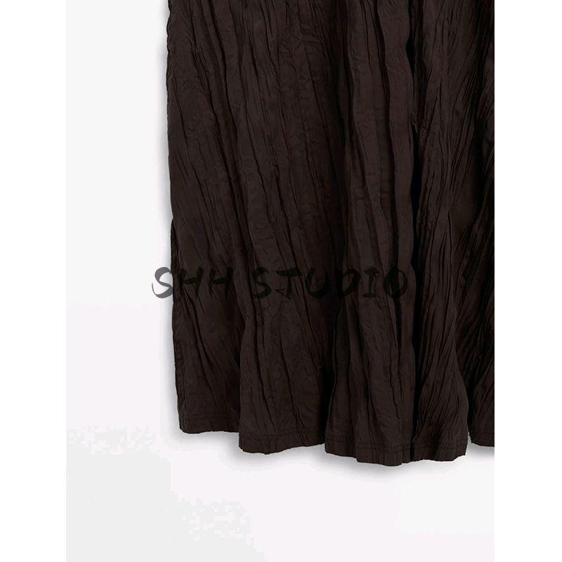 Spring and Summer New Arrival Women's Clothing Nanfa Elegant Brown Drape Elegant V Neck Pleated Mid-Length Dress 6679585