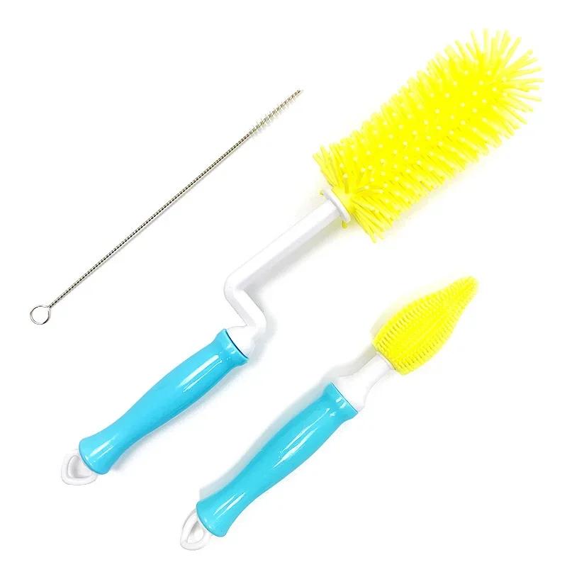 

Silicone Bottle Cleaning Brush Baby Pacifier Straw Scrubber Small Brush 360 Degree Glass Cup Washing Kitchen Cleaning Tool Set жовтий