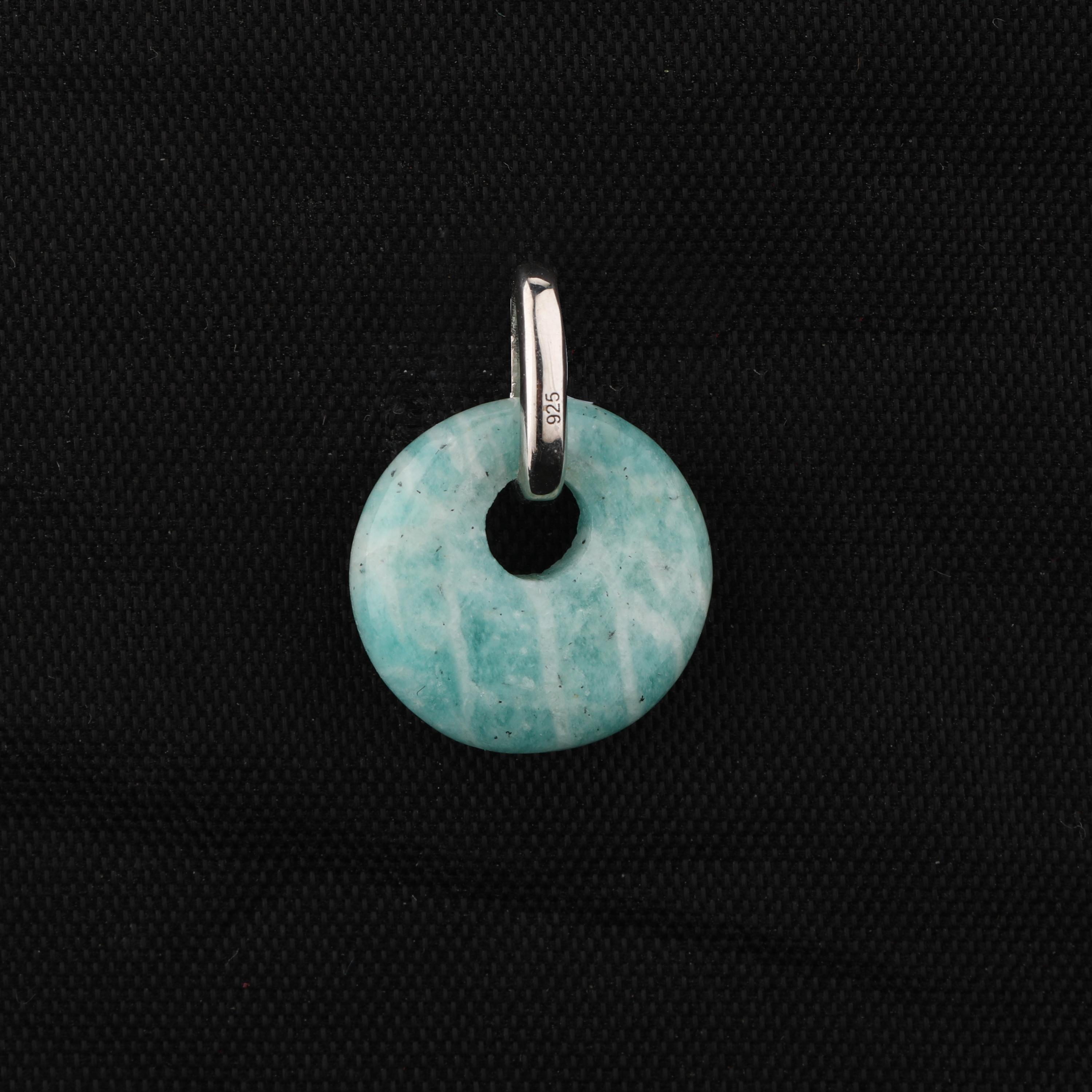 

Natural Amazonite Donut Pendant 925 Sterling Silver Rhodium Plated Minimal Fine Jewelry Gift for Her срібний