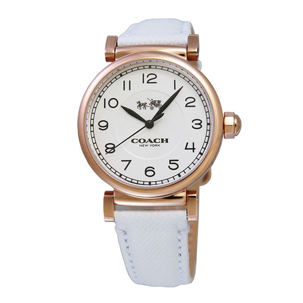 Coach Womens Silver 32mm Dial White Genuine Leather Band Watch 14502408