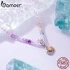 BAMOER Purple Crystal Necklace Colorful Transparent Basic Beads Chain for Women Teens Stacking Jewelry 925 Silver
