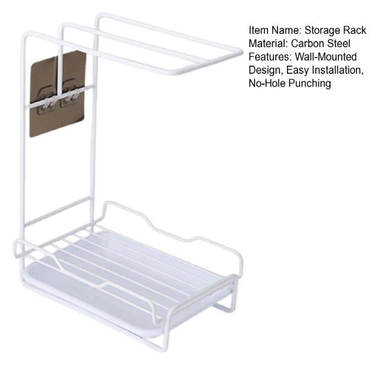 Kitchen Storage Rack Wall-Mounted Design Space-Saving Installation No-Hole Punching Sponge Towel Holder Home Restaurant Organizer