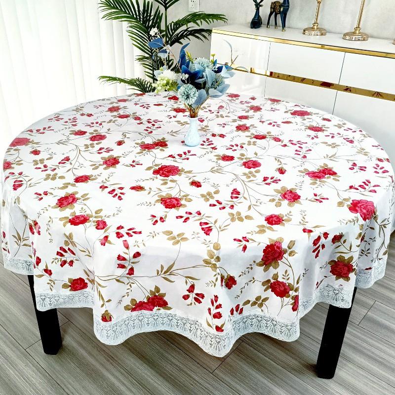 Round PVC Tablecloth Waterproof Oil Resistant Heat Easy Clean Dining Table Living Room Restaurant Hotel