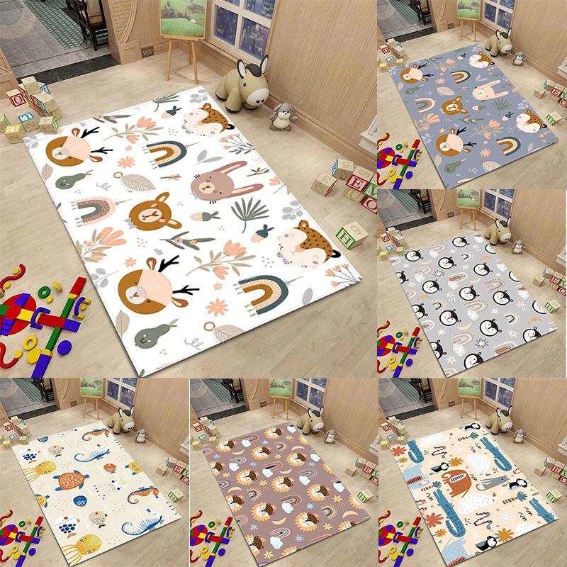 Nordic Style Baby Room Cartoon Animal Pattern Carpet Fresh Comfortable Kids Bed Floor Mat Bedroom Foot Mat Toy Storage