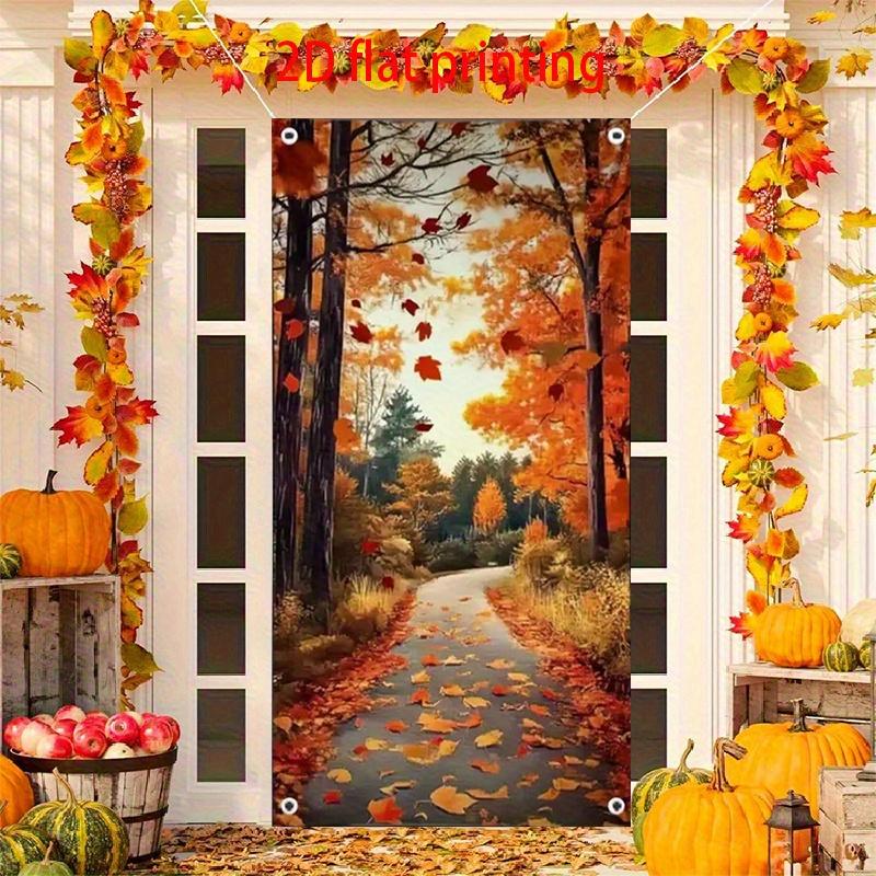 1pc door banner with autumn forest theme background banner and a pattern of fallen leaves and small paths 180X90