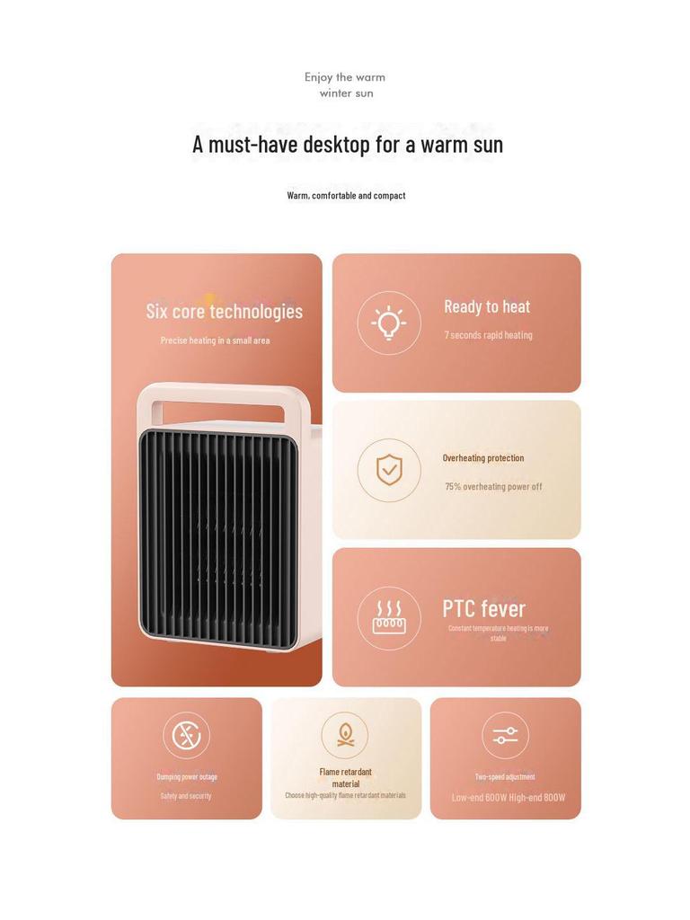 Kompaktní energeticky úsporný stolní ohřívač pro rychlé zimní vytápění