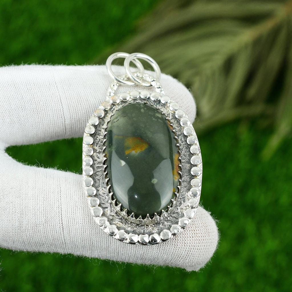 Geschenk für Sie 925 Sterlingsilber Natürlicher Polychromer Jaspis Edelstein Anhänger