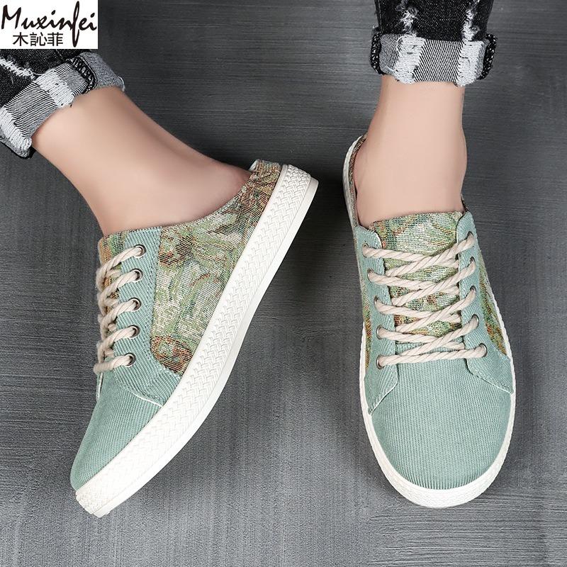 Fashion Summer Half Slippers for Men's Casual Breathable Men's Shoes Printed Trendy Baotou Slippers Soft Soled Comfortable Sandals