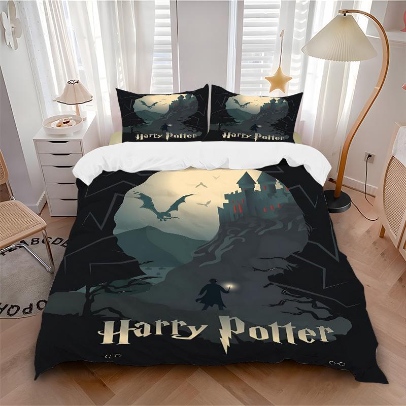 

3pcs Harry Potter Bedding Set, Soft Polyester Duvet Cover and Pillowcases Machine Washable Seasons all suitable 40 135x200cm