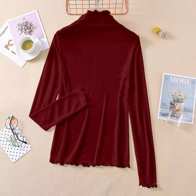 Thin Sunscreen Ice Silk Shirt Women's Long-sleeved Spring and Summer New Mesh Bottoming Shirt Foreign Style Inner Top