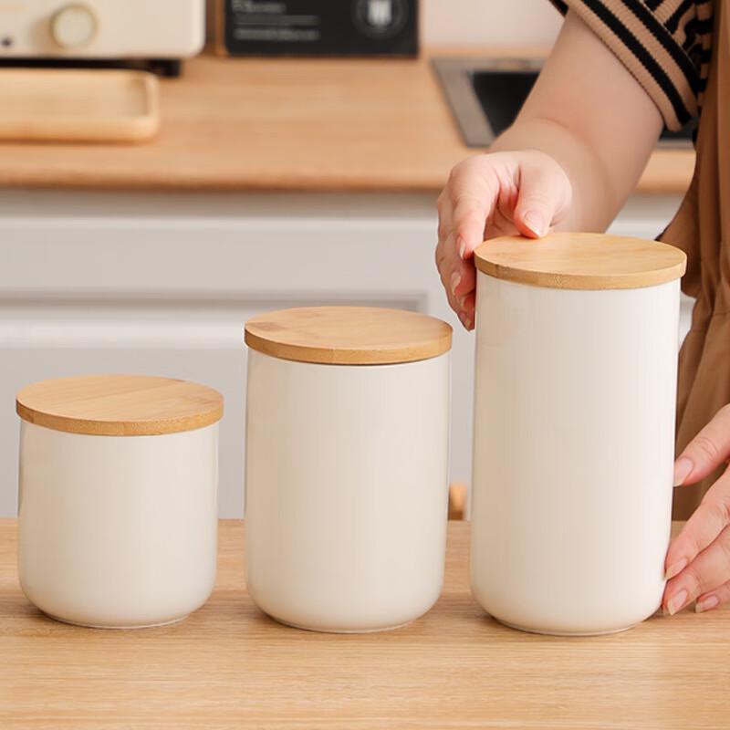 ZISIZ Ceramic Straight Cylinder Storage Jar 3-Piece Set