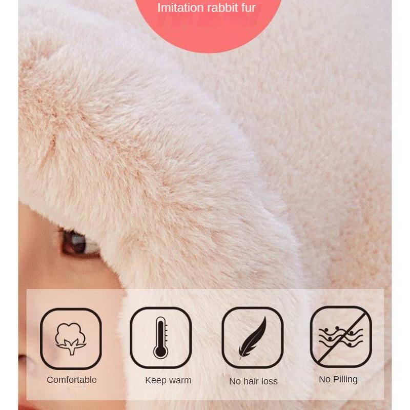 Hat Scarf Integrated Women's Winter Cycling Wind-Proof Cap Cold-Proof Warm All-Matching Plush Thickened Scarf Round Face Ear Protection