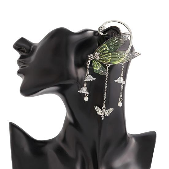 1 pièce de manchette d'oreille pour femme en forme de papillon, pompon à paillettes, fleur, lune, décoration d'oreille suspendue, style fée de la forêt, antidérapant, électroplaqué, pour cosplay, fête