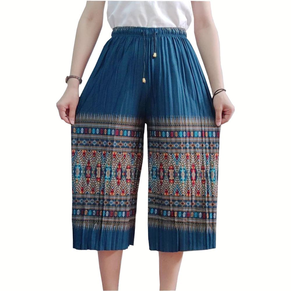 Dlouhé Volné Kalhoty Sloní Nohy Nastavitelný Elastický Pás Šňůrka Ženy Muži Unisex Potisk Thajsko Ležérní Streetwear Pláž Léto Bohémský Retro Vintage