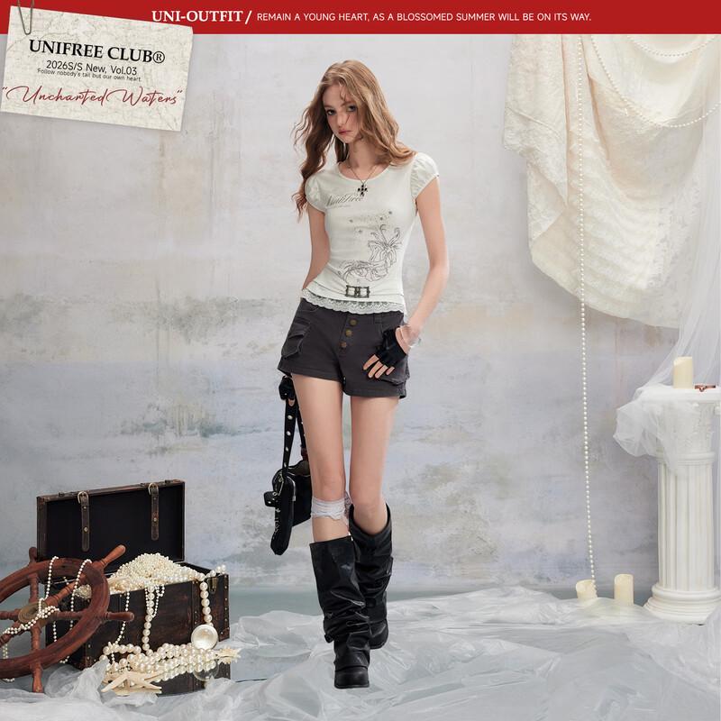 unifree Korean Style Lace Trim T-Shirt