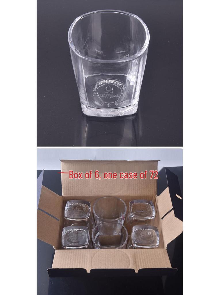 Set of 6 Transparent Square Glasses: Wine, Whiskey, Beer, Water - Thick Tempered Glass Cups