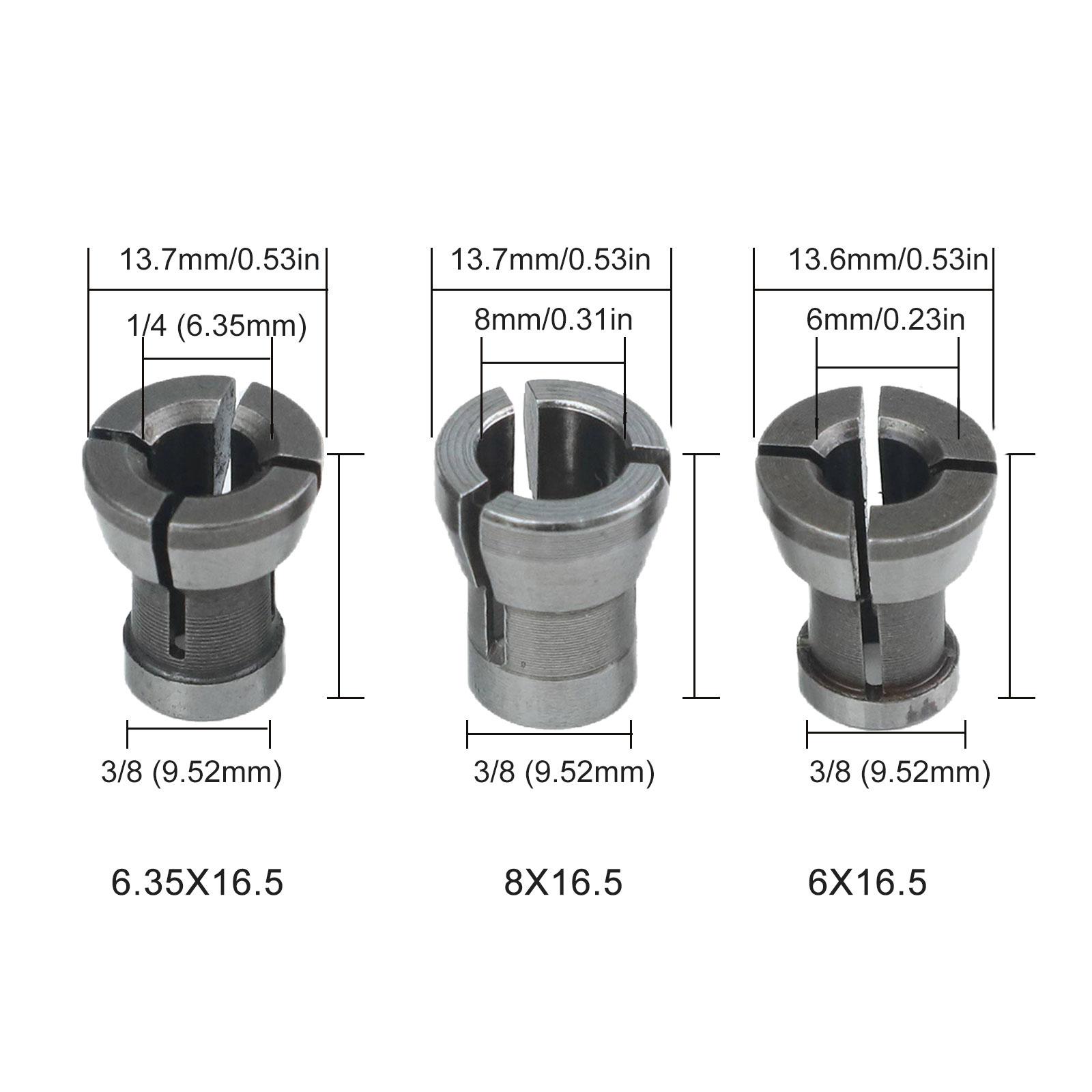 

3pcs/4pcs M17 6/6.35/8mm Collet Chuck Adapter With M17*1mm Nut For Engraving Machine Wood Router Collet Chuck Adapter Tools