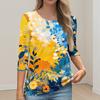 Women's Fashion Casual Round Neck 3/4 Sleeve Loose Printed T-Shirt Ladies Top