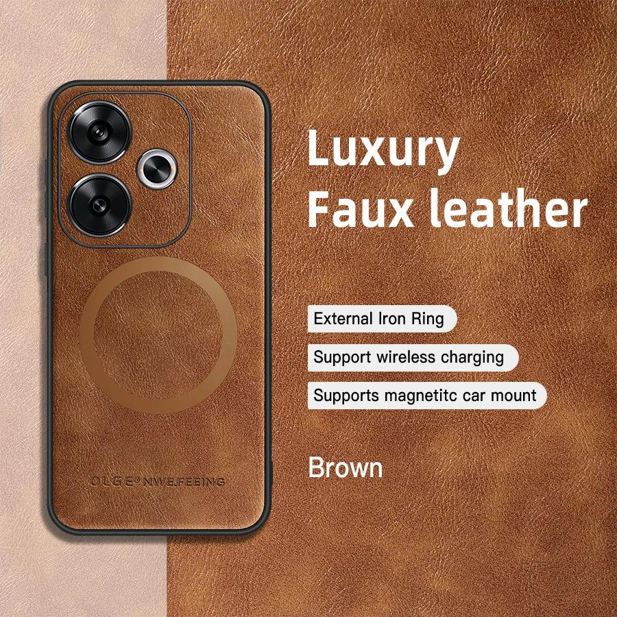 For POCO F6 F6 Pro PU Leather Magnetic Ring Soft Edge Anti-Drop Anti-Fingerprint Phone Case