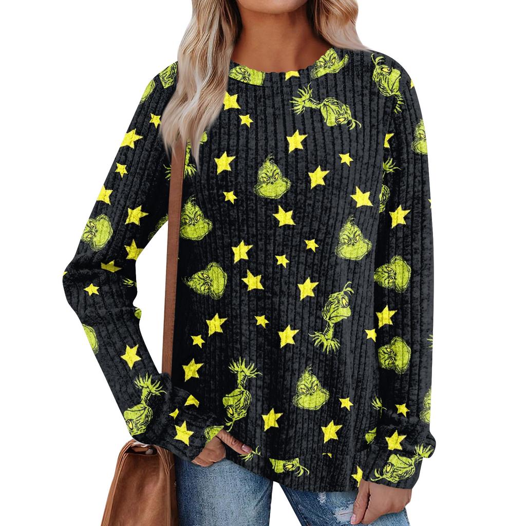 Women's Printed Lightweight Brushed-Cotton Round Neck Top