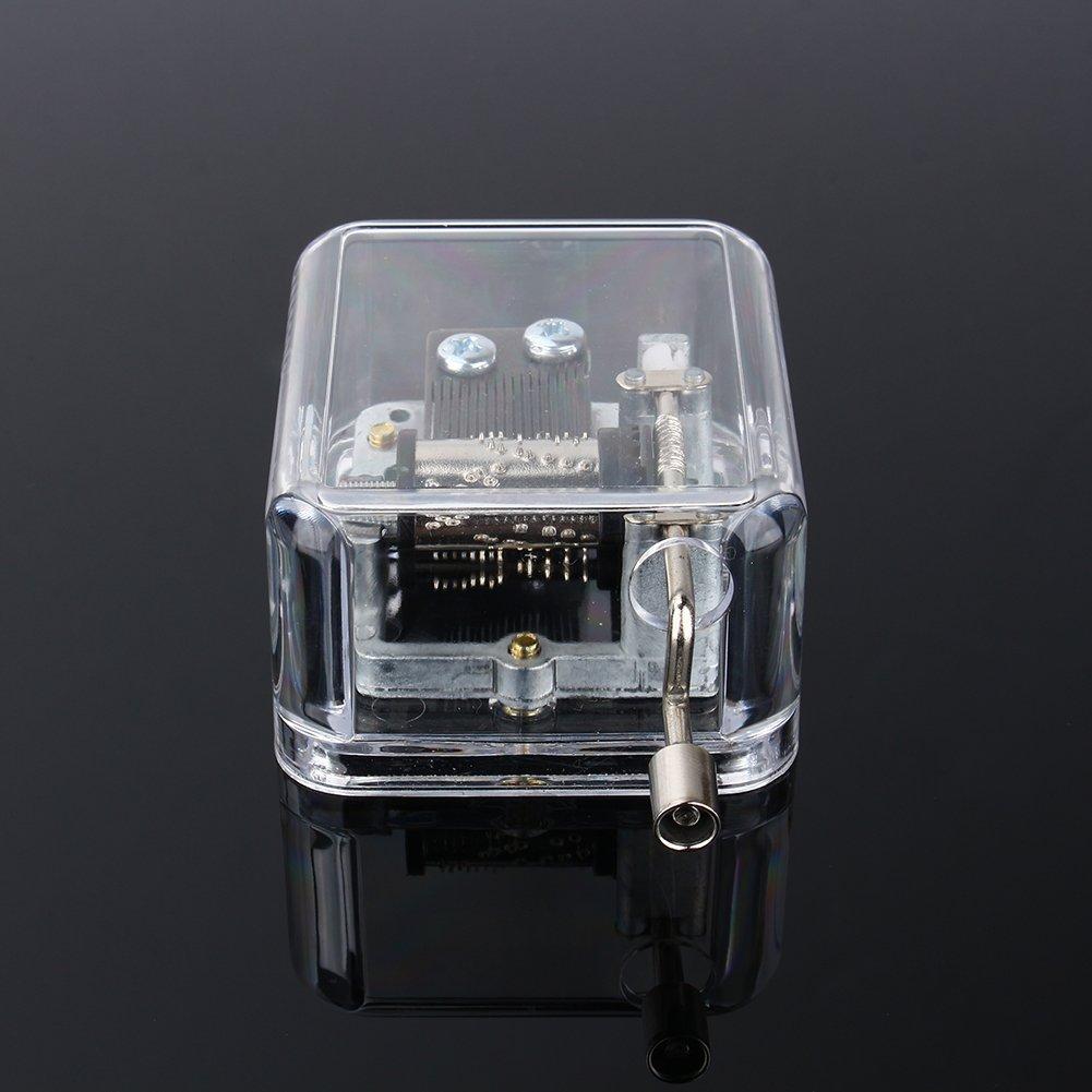 18 note acrylic clear music box Hand crank gurdy musical mechanism music box (edelweiss)