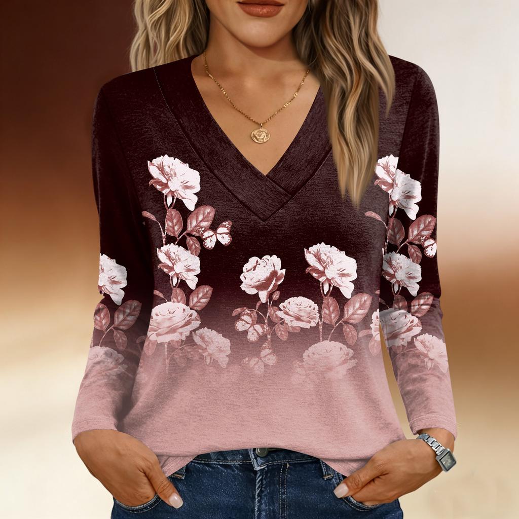 Long Sleeve Shirts For Women Cute Print Graphic Tees Blouses Casual Plus Size Basic Tops Pullover