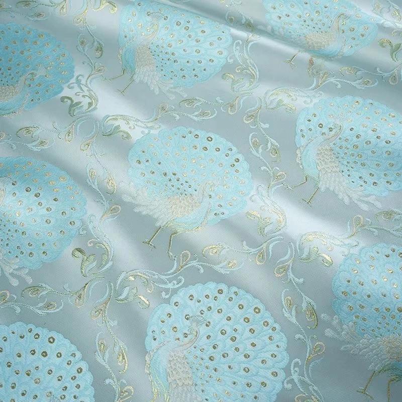 100x150cm Brocade Jacquard Fabric Peacock Print Weaving Fabric Gold Gilded Sparkling for DIY Dress Skirt Jacket Pant Design