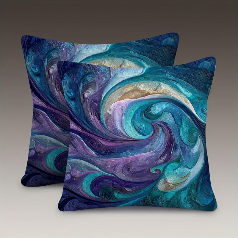 2PCS Double Side Throw Pillow Cover 18x18inch Swirling and Swirling Waves of Color, Swirls for Sofas, Living Rooms, Bedrooms