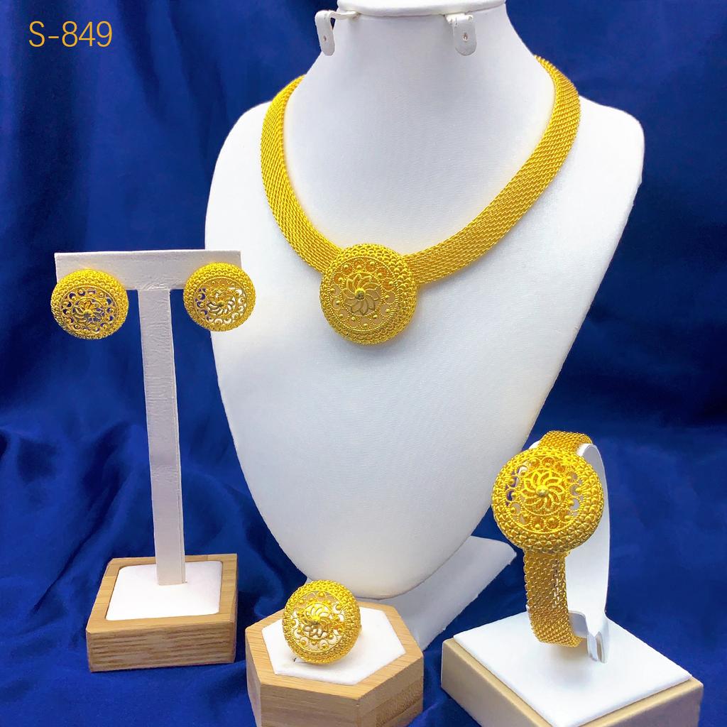 24K Gold Plated Dubai Necklace Earrings Ring Bracelet Set African Bridal Banquet Jewelry Set 2026